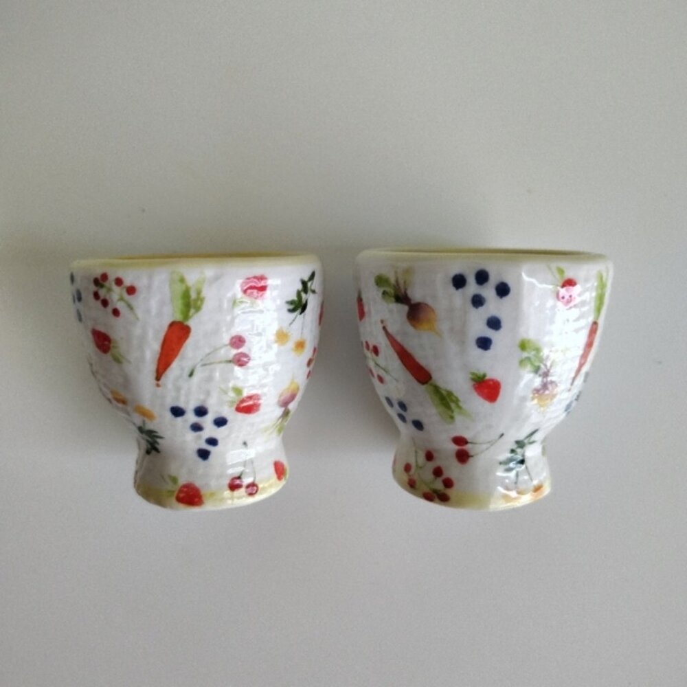 Anthropologie Appoline Egg Cup Set of 2 | NWT | Hand Painted Stoneware | Spring - Picture 4 of 5